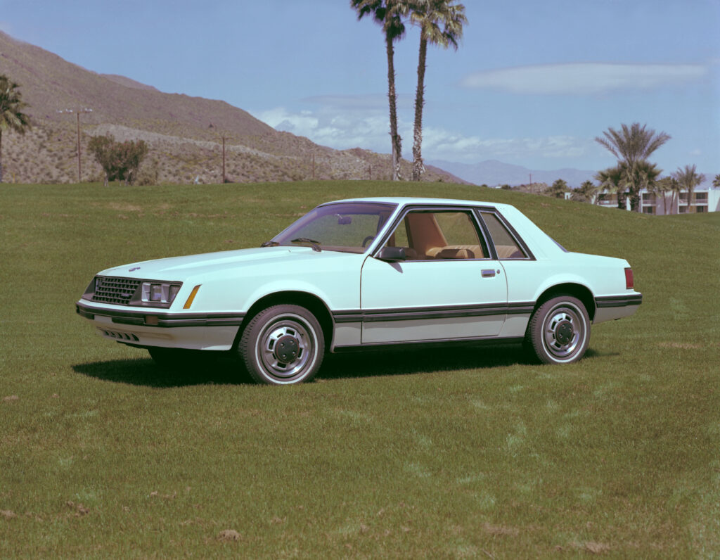 1979: The new “Fox” platform Mustang debuts with a sleek, “Euro” design. It is longer and taller – yet 200 pounds lighter – than Mustang II