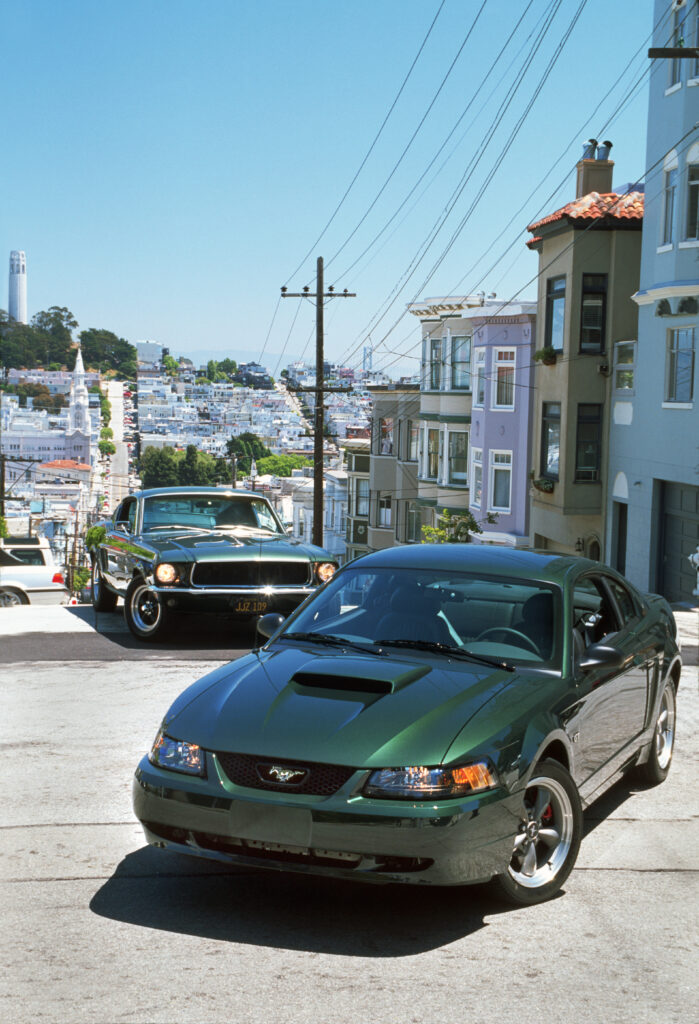 2001: Inspired by the 1968 Mustang 390 GT driven by Steve McQueen in the movie classic Bullitt, the Mustang Bullitt GT makes its debut