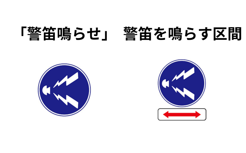 「警笛鳴らせ」と警笛鳴らせの区間の標識